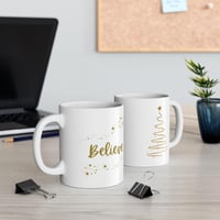 Image 1 of Holiday Decor - Believe Gold Christmas Tree Mug - Festive Holiday Coffee Cup