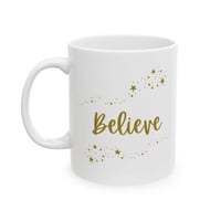 Image 3 of Holiday Decor - Believe Gold Christmas Tree Mug - Festive Holiday Coffee Cup