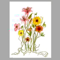 Image 1 of Colorful mixed bouquet wall art, original contemporary botanical watercolor