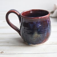 Image 3 of Deep Red with Melting Blue and Gold Glazed Pottery Mug, 13 Ounce Handcrafted Coffee Cup, Made in USA