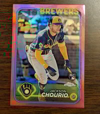 Image 1 of 2024 Topps Chrome - [Base] - Pink Refractor #161 - Jackson Chourio Rookie Card