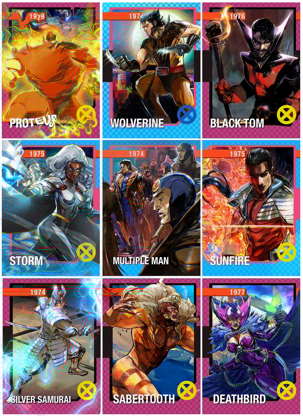 1970s X-men set of 18 characters  2.5"  by 3.5"  print sets. 