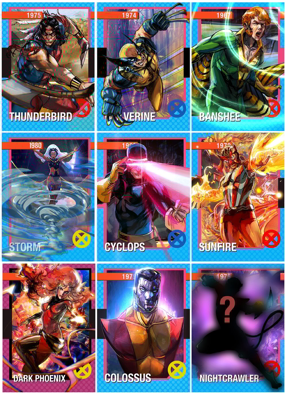 1970s X-men set of 18 characters  2.5"  by 3.5"  print sets. 