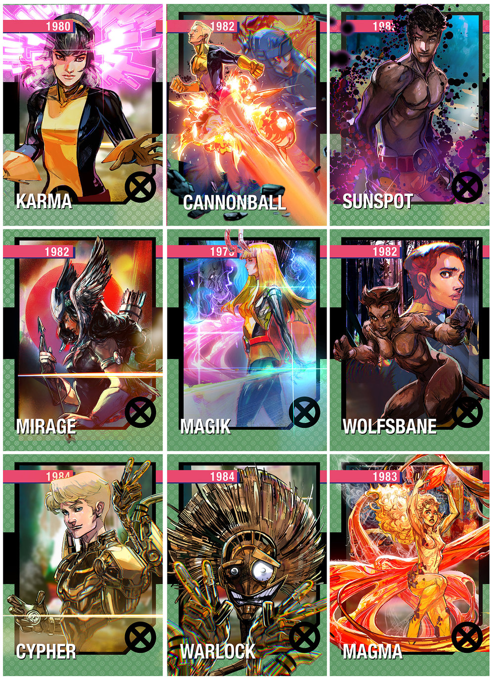 New mutants  2.5"  by 3.5"  print sets. 