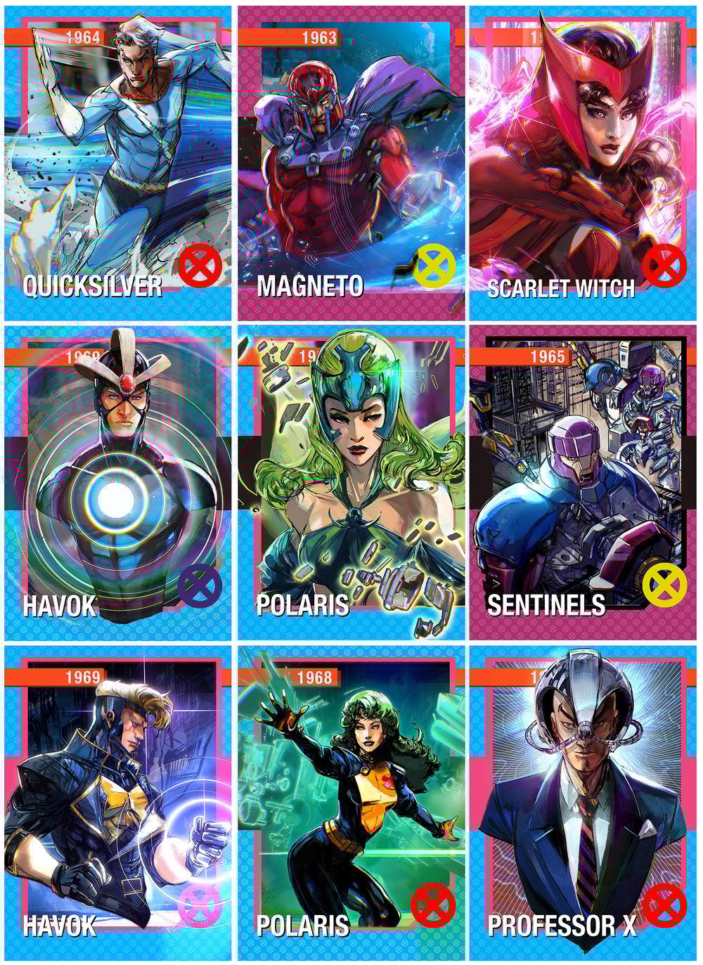 1960s X-men set of 18 characters  2.5" by 3.5"