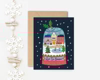 Let It Snow Winter Village Snow Globe Holiday Greeting Card