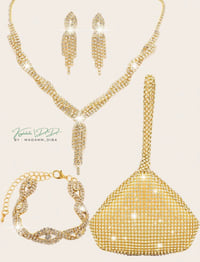 Image 1 of 4 pieces women rhinestones Choker Bracelet Earring Clutch Purses Jewelry Set Women Crystal 