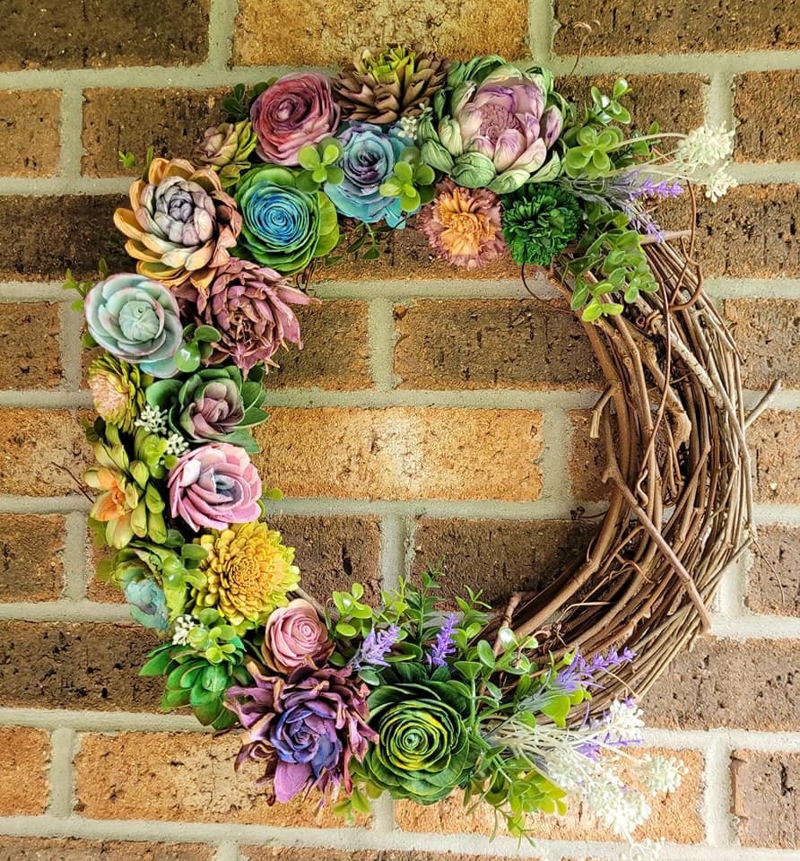 Image of Sola Wood Flower Succulent Wreath