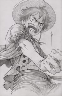 Image 2 of 2 KING OF THE PIRATES LUFFY ORIGINAL ART PIECES SIGNED (the pencil art and colored are included)