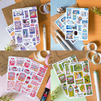 Image 1 of Pink, Purple, Blue and Green Snacks Sticker Sheet