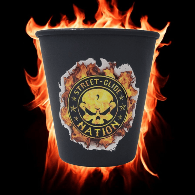 Street Glide Nation Burning Skull Logo Shot Glass