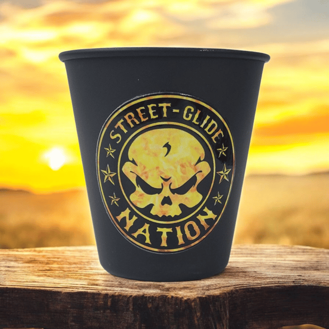 Street Glide Nation Fire Skull Logo Shot Glass