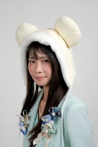 Image 1 of La Modiste Collection: Cream White Polyester Quilted Bear Hat