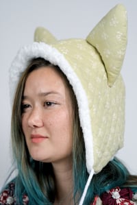 Image 3 of La Modiste Collection: Green Floral Antique Quilt Cat Hat