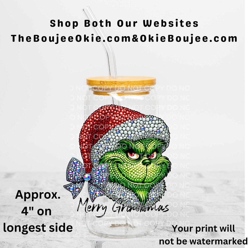 Image of Grinch Faux Diamonds Uv Dtf Decal T6