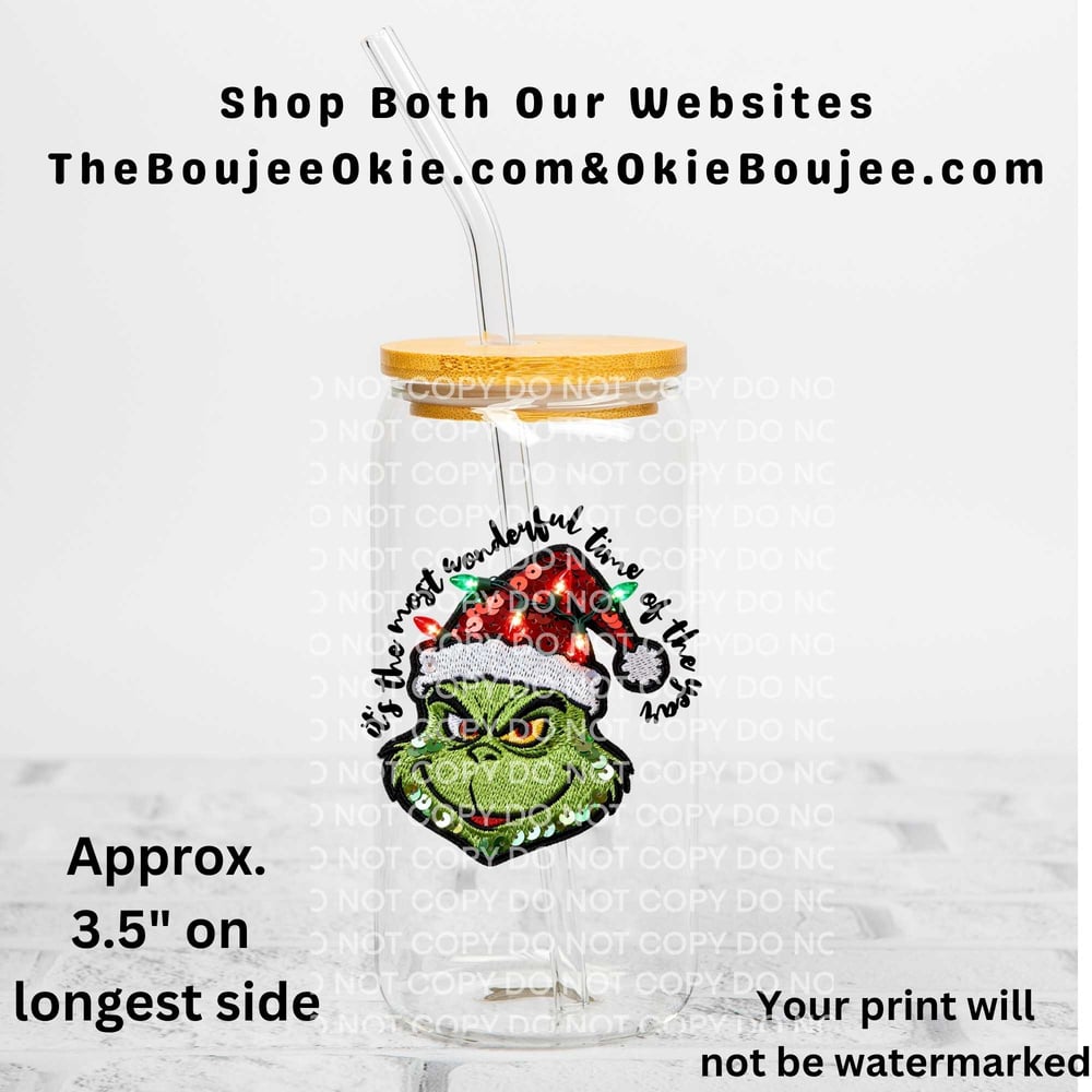 Image of It's The Most Wonderful Time...Grinch Faux Sequin Patch  Uv Dtf Decal T6