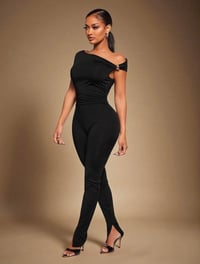 Image 3 of SKYNLYDRESS - Combinaison Sexy Casual Minimaliste Mode Noir Asymétrique Asymétrique Col Bodycon 