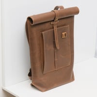 Image 2 of Roll Top Bike Bag 15" smooth vintage brown