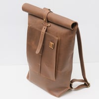 Image 5 of Roll Top Bike Bag 15" smooth vintage brown