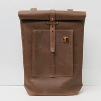 Image 1 of Roll Top Bike Bag 15" smooth vintage brown