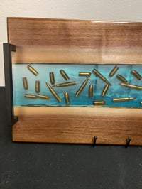 Image 1 of Walnut & Turquoise Epoxy Charcuterie Board – Bullet Resin Serving Tray, Unique Gift for Him