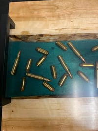 Image 1 of Cherry Wood & Green Epoxy Charcuterie Board – Bullet Resin Serving Tray, Unique Gift for Him