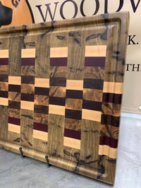 Image 1 of Exotic Wood End Grain Cutting Board: Black Limba, Purpleheart & Maple