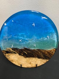 Image 1 of Live Edge Ambrosia Maple Serving Platter: Coastal Resin Ocean Scene