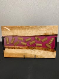 Image 1 of Wine Cork & Cherry Wood Charcuterie Board: Epoxy Resin River Tray