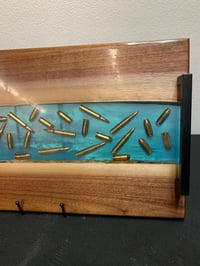 Image 2 of Walnut & Turquoise Epoxy Charcuterie Board – Bullet Resin Serving Tray, Unique Gift for Him