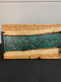 Image 2 of Cherry Wood & Green Epoxy Charcuterie Board – Bullet Resin Serving Tray, Unique Gift for Him