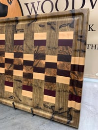 Image 2 of Exotic Wood End Grain Cutting Board: Black Limba, Purpleheart & Maple