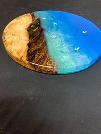Image 2 of Live Edge Ambrosia Maple Serving Platter: Coastal Resin Ocean Scene