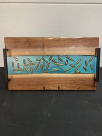 Image 3 of Walnut & Turquoise Epoxy Charcuterie Board – Bullet Resin Serving Tray, Unique Gift for Him