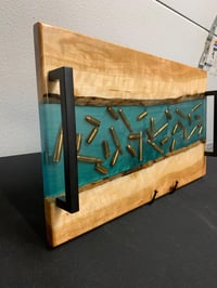 Image 3 of Cherry Wood & Green Epoxy Charcuterie Board – Bullet Resin Serving Tray, Unique Gift for Him