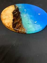 Image 3 of Live Edge Ambrosia Maple Serving Platter: Coastal Resin Ocean Scene