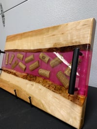 Image 3 of Wine Cork & Cherry Wood Charcuterie Board: Epoxy Resin River Tray