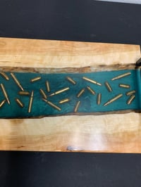 Image 5 of Cherry Wood & Green Epoxy Charcuterie Board – Bullet Resin Serving Tray, Unique Gift for Him