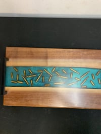 Image 5 of Walnut & Turquoise Epoxy Charcuterie Board – Bullet Resin Serving Tray, Unique Gift for Him
