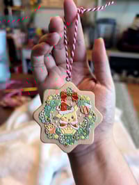 Image 2 of [PREORDER] Embossed Wood Ornament: LIMITED Christmas Pika 