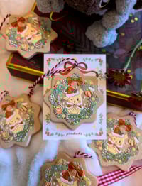 Image 1 of [PREORDER] Embossed Wood Ornament: LIMITED Christmas Pika 