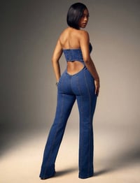 Image 3 of SKYNLYDRESS - Combinaison en jean évasé sans bretelles Dénoulé Denimoi Heart Cut