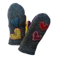 Image 1 of 2025 Edit Repurposed Sweater Mittens with Floating Sparkle Hearts
