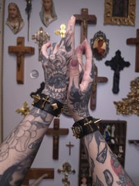 Image 1 of Blaspheme Cuffs Golden Ready to Ship