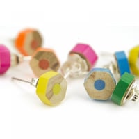Image 1 of Upcycled colouring pencil stud earrings handmade crayon jewellery