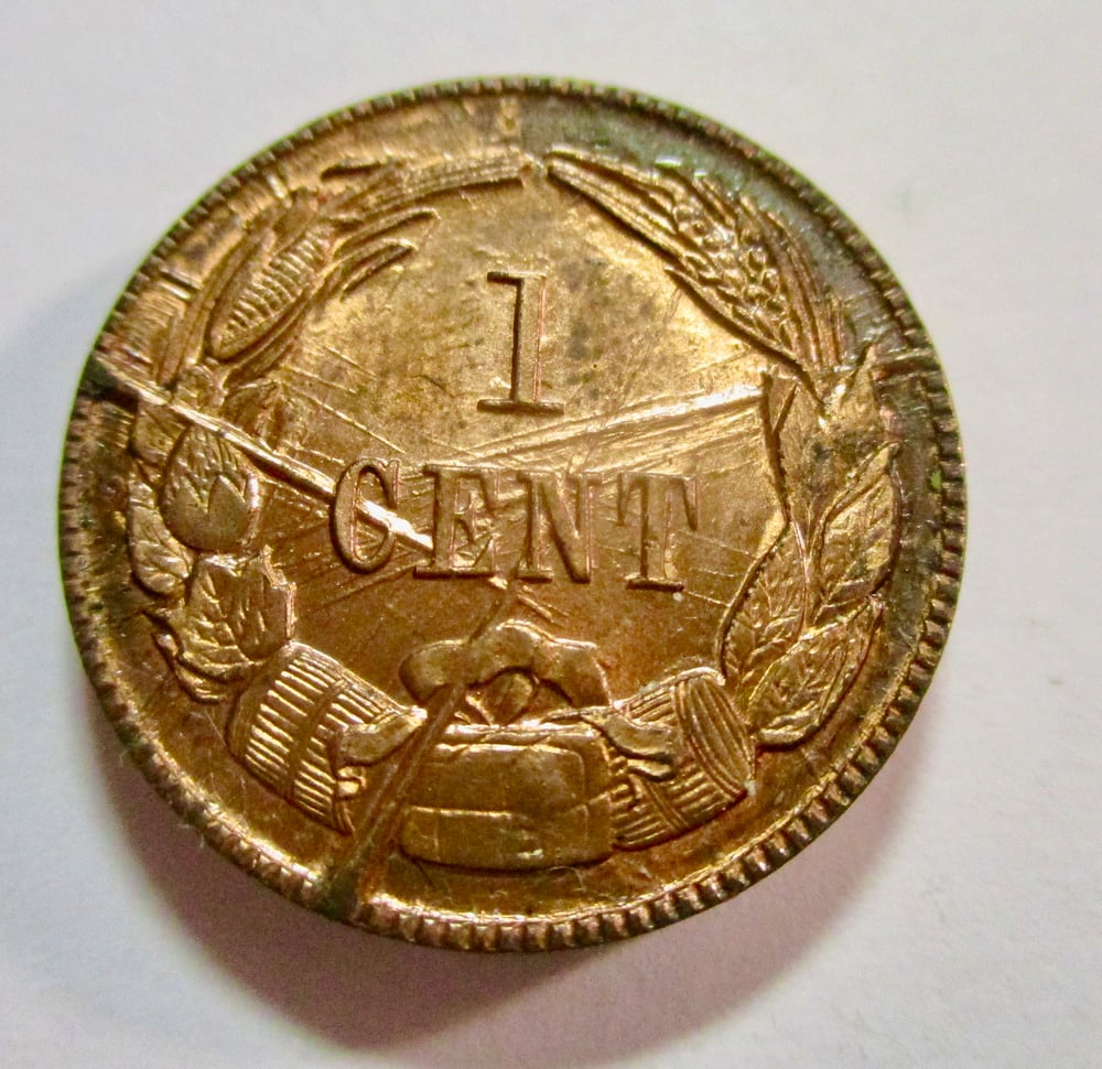 #119-CIVIL WAR SALE: CONFEDERATE CENT RESTRIKE BY BASHLOW IN 1961