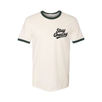Image 1 of Stay Greasy Cream/Forest Green Tee - Black Logo