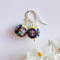 Image 4 of Yellow Base Aqua Flower Earrings