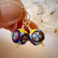 Image 2 of Yellow Base Aqua Flower Earrings