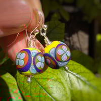 Image 5 of Yellow Base Aqua Flower Earrings